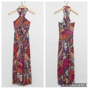 Anthropologie Cythia Halter Maxi Dress Pink Combo